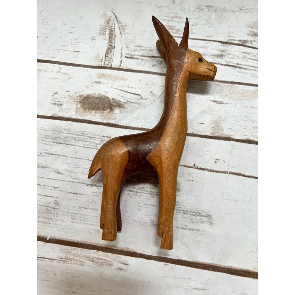 Vintage Hand Carved Wooden Gazelle Figurine Two Tone Brown Tan 8.5 Inch